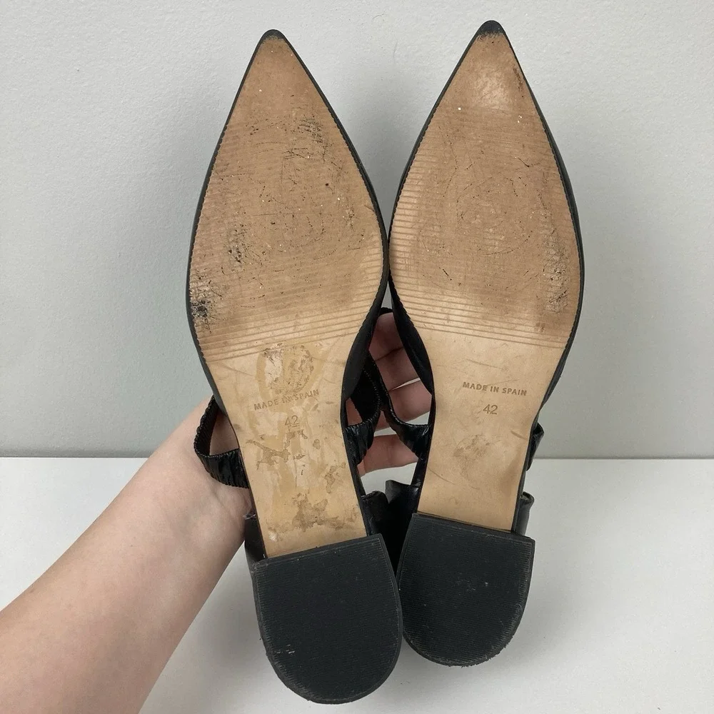 Renatta Jop Spain‎ Black Leather D'Orsay Pumps Pointed Toe Low Block Heel EU 42